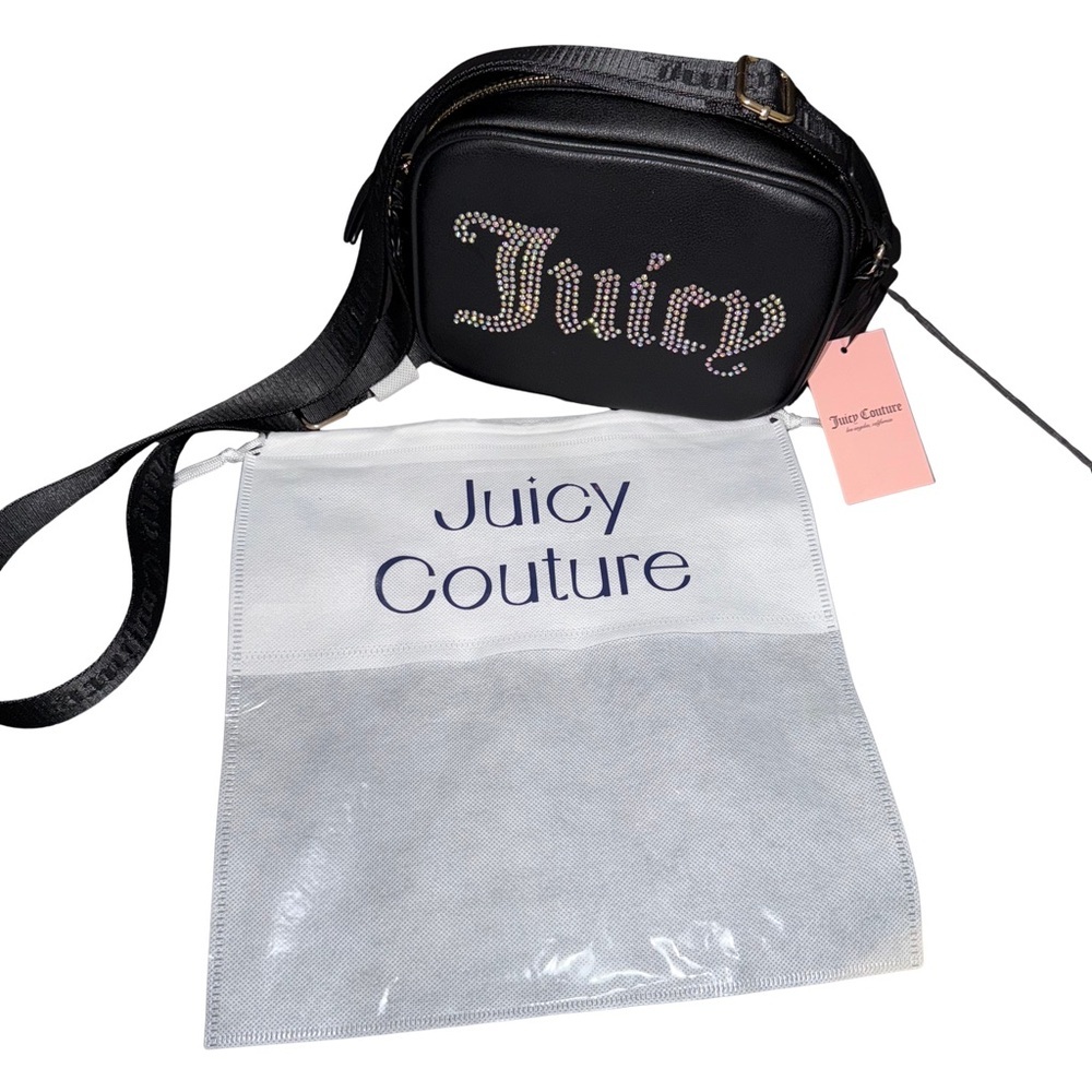 Juicy Couture Black Crossbody Bag with Pink Crystal 'Juicy' Logo - Picture 2 of 6